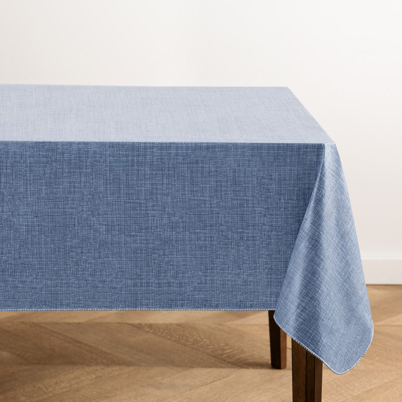 Monterey Linen Texture Vinyl Indoor/Outdoor Tablecloth, Blue, 52" x 52"