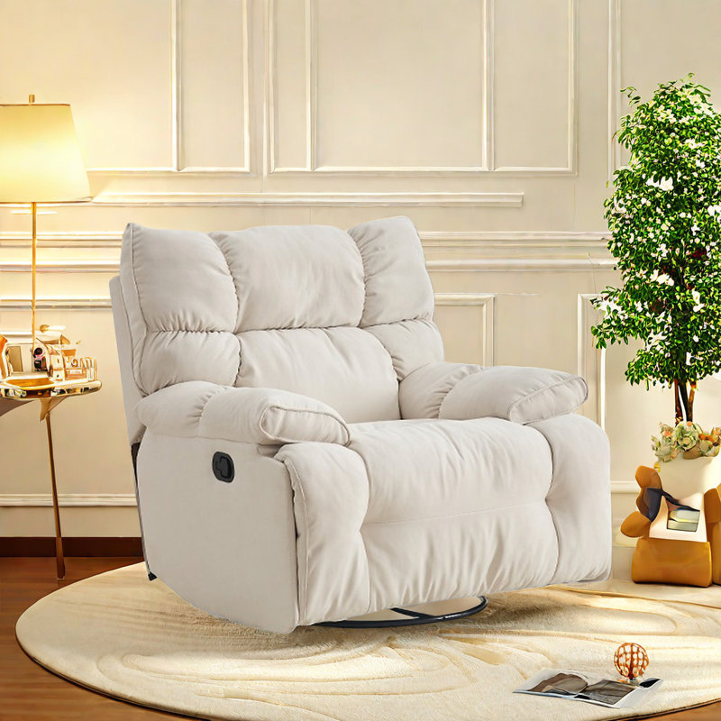 Suede Recliner With 360° Swivel And Plush Filling Swivel Recliner, Yellow Suede Fabric