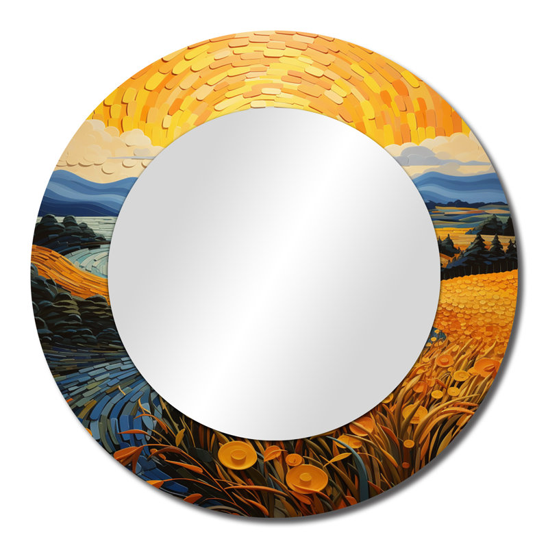 Vangogh Harvest Time In The Wheat Fields II - miroir Vangogh, miroir mural rond jaune, impression sur métal, 23 po x 23 po
