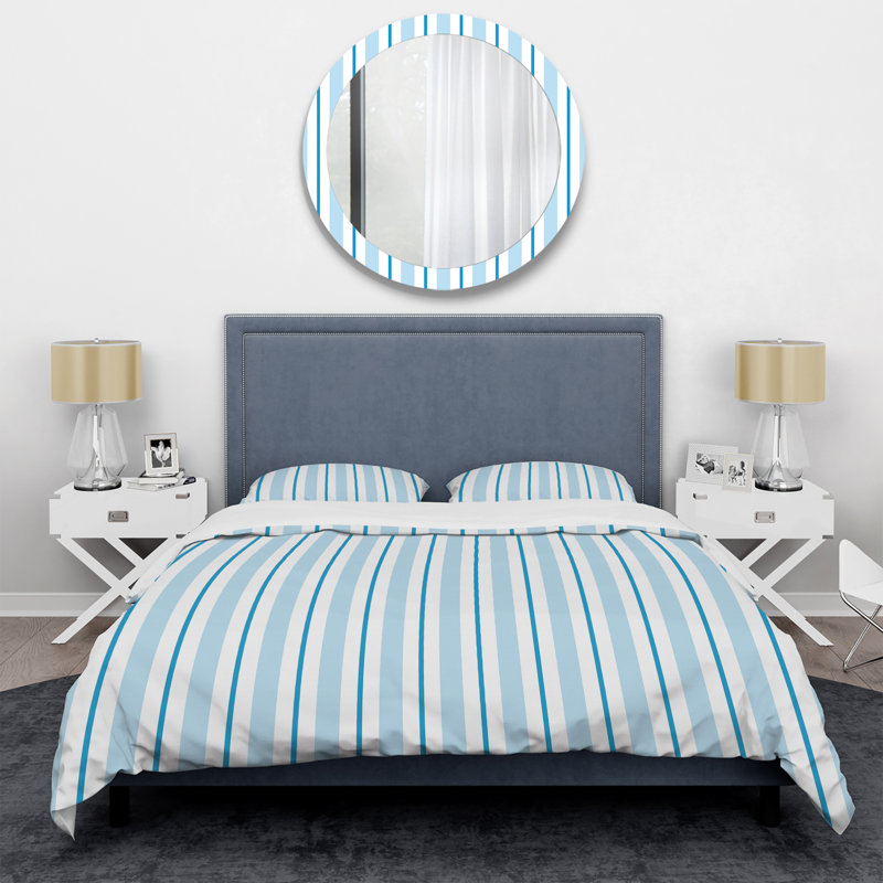 Motif à rayures bleues et vertes - Ensemble de housse de couette abstrait - Microfibre de polyester