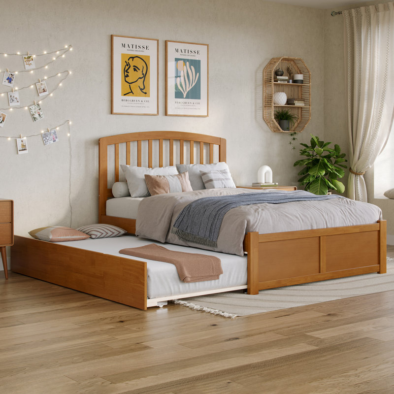 Marlton Solid Wood Platform Bed with Panel Footboard and Trundle, Full / Double