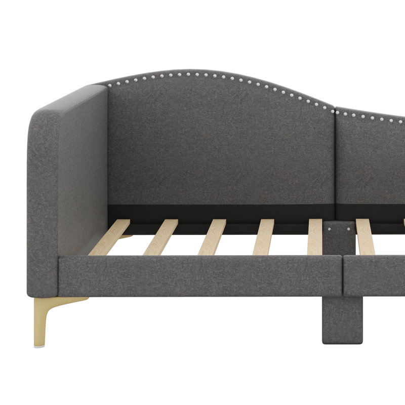 Twin Size Upholstered Daybed Bed Frame For Boys Girls Kids Adults Toddler With Headboard And Armrest, Support Legs, Gray