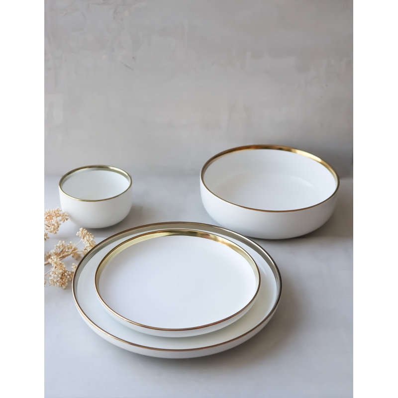 Ensemble de vaisselle quatre pièces "The Luxury Collection" blanc avec bordure dorée