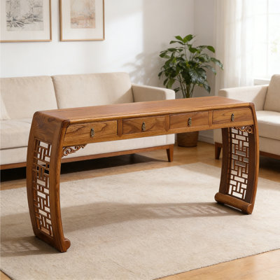 Console en bois d'orme massif avec tiroirs