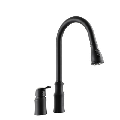 Kitchen Sink Faucet, Separate Handle, Matte Black Look, Single Operation For One Water Adjustment, 360 Rotating Pull-Down With Retractable Spray Nozzle, Ceramic Cartridge High Seal Performance, And