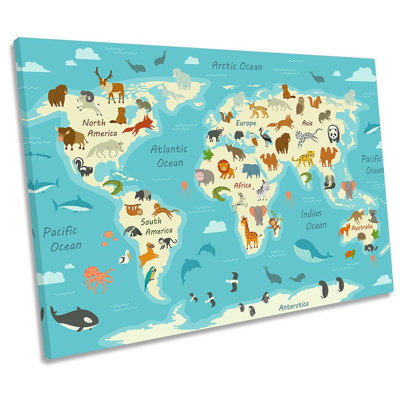 Map World Kids Room Nursery Framed - Wrapped Canvas Print