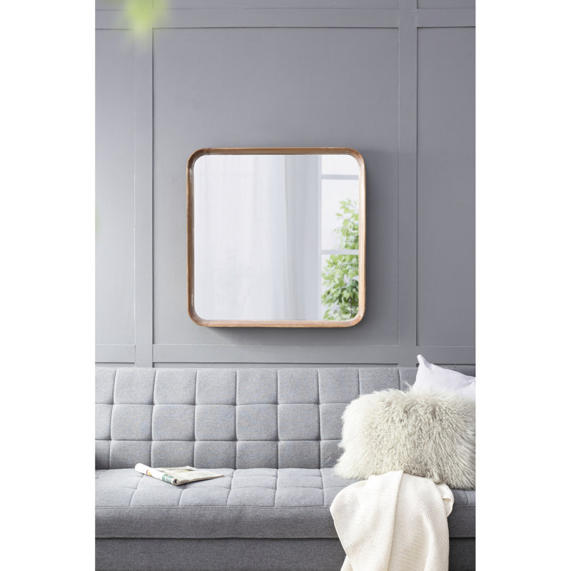 Miroir carré 32 po x 32 po avec cadre en bois - salon, salle de bain, entrée. Style ravissant, bords arrondis. Miroir 29,9 po x 29,9 po, 50% bois de pin, 25%, 19,6 lb, bordure en bois brun simple