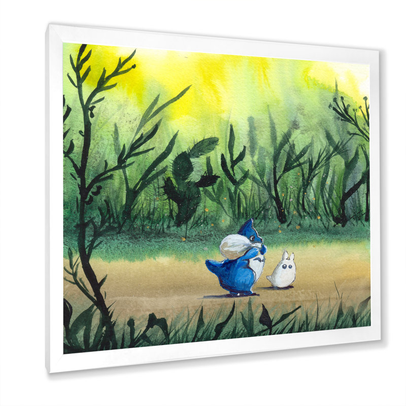 Caricature de personnages dans la forêt - reproduction d'art sur toile traditionnelle, H 30 po x l 30 po, Cadre photo blanc