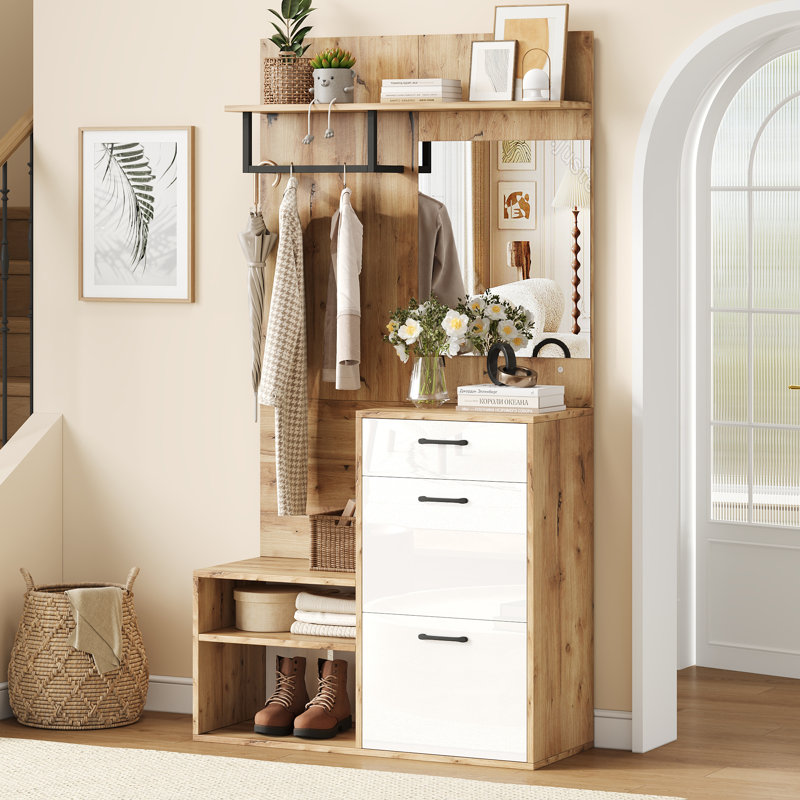 Natural Hall Tree 100cm Wide with Bench and Shoe Storage for Entrance