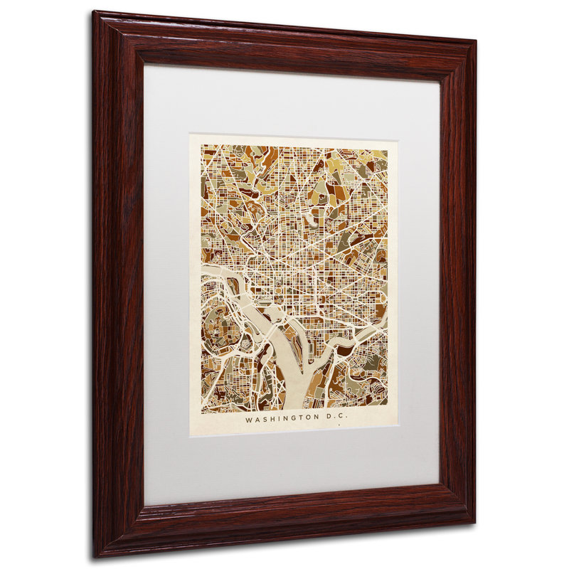 « washington dc map 4 », impression sur toile encadrée, H 14 po x l 11 po x P 0,5 po, Cadre brun