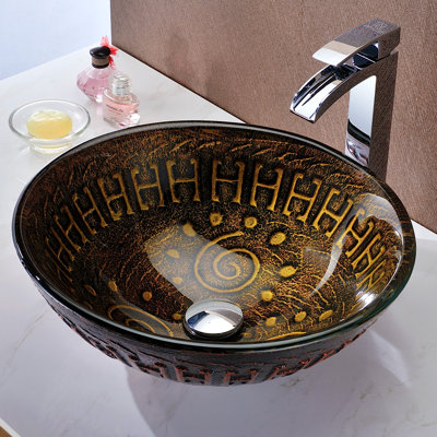 ANZZI Opus 16.875'' Lustrous Brown Tempered Glass Circular Bathroom Sink