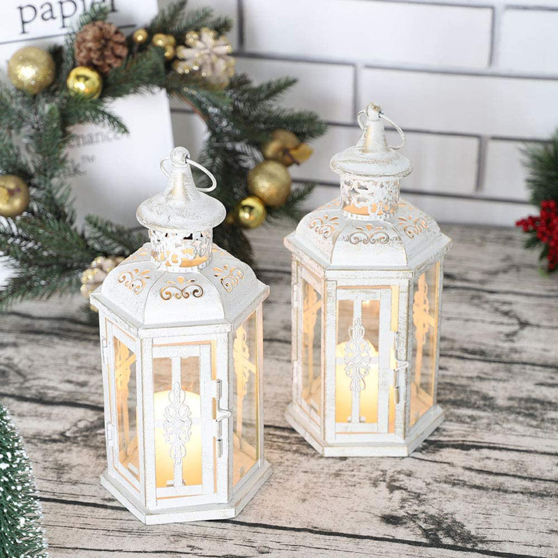 25Cm Decorative Candle Lanterns, White Brush