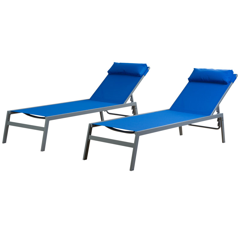 Chaise longue d'extérieur inclinable Bozeman (ensemble de 2), Bleu