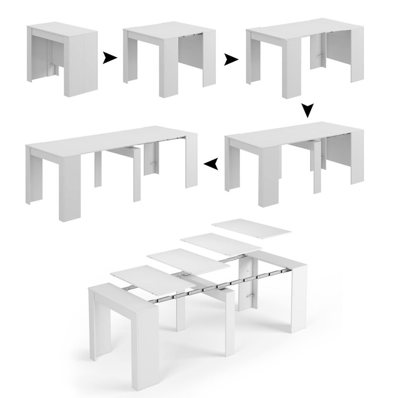 Console Table Compton With Multipurpose Extensions 51/237X90H78 Cm, Glossy White