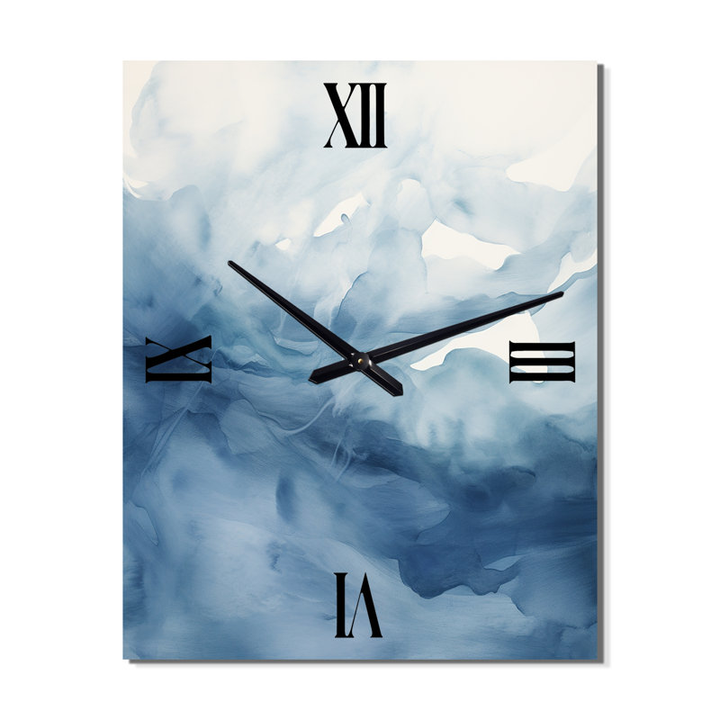 Horloge murale abstraite en métal bleu et blanc, Surdimensionné