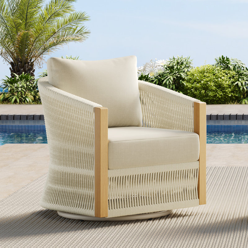 Jadai Metal Swivel Patio Chair with Cushions , Cream