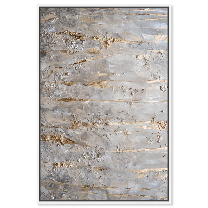 «Harvest Gleam 2», toile élégante abstraite dorée par Art Remedy, Cadre blanc, H 55 po x l 37 po