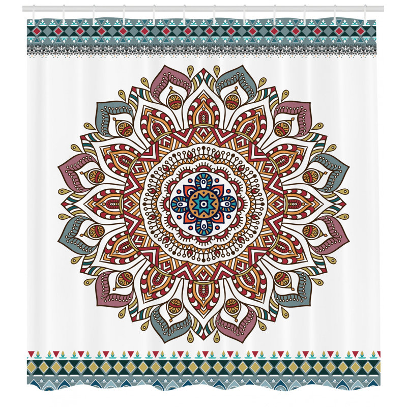 Ensemble de rideau de douche et crochets mandala, H 84 po x l 69 po