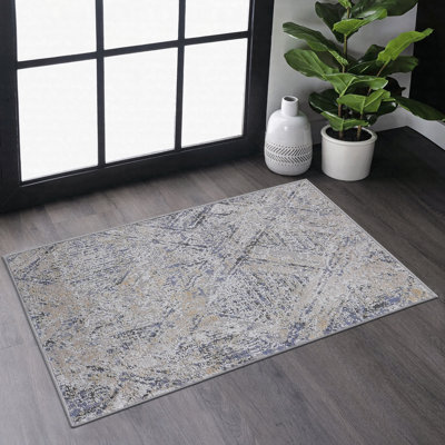 Area Rug Synthetic Fiber Stain Resistant Non-Shedding Geometric Beige Medium 5' x 7'