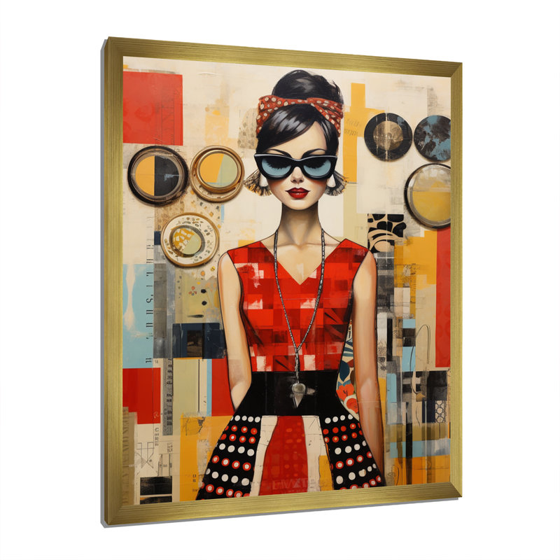 Mid Century Retro Woman Portrait V - Abstract Midcentury, art mural encadré, Encadrement doré, H 40 po x l 30 po x P 1,5 po