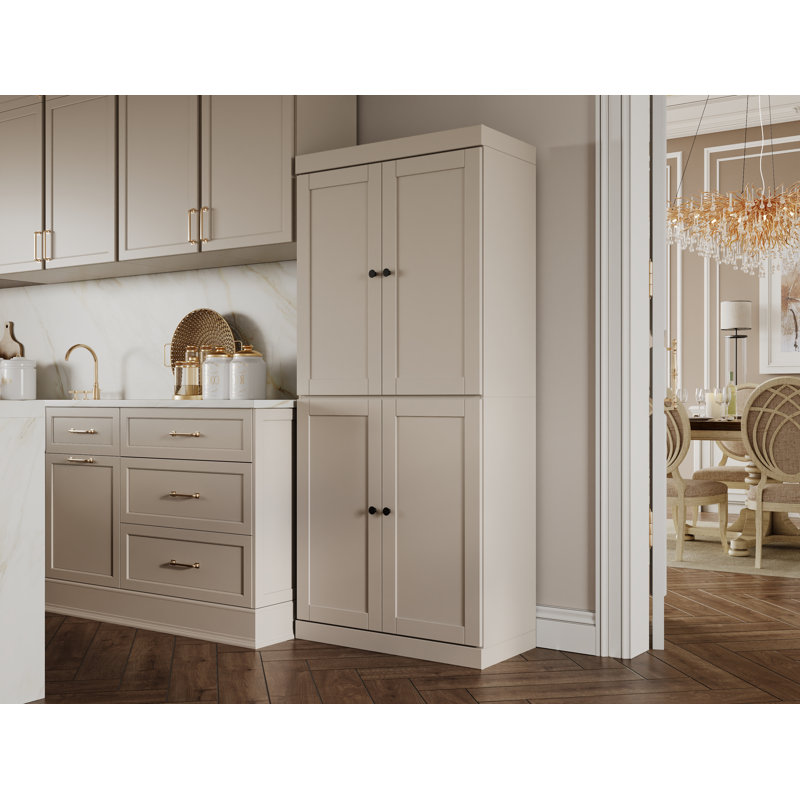 Garde-manger 100% bois massif 32 po avec portes Shaker et tablettes réglables, Beige