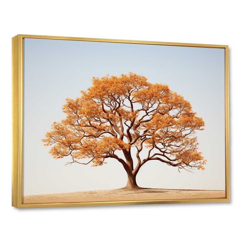 Essence brune de chêne sur toile, H 16 po x l 32 po x P 1 po, Cadre flottant doré