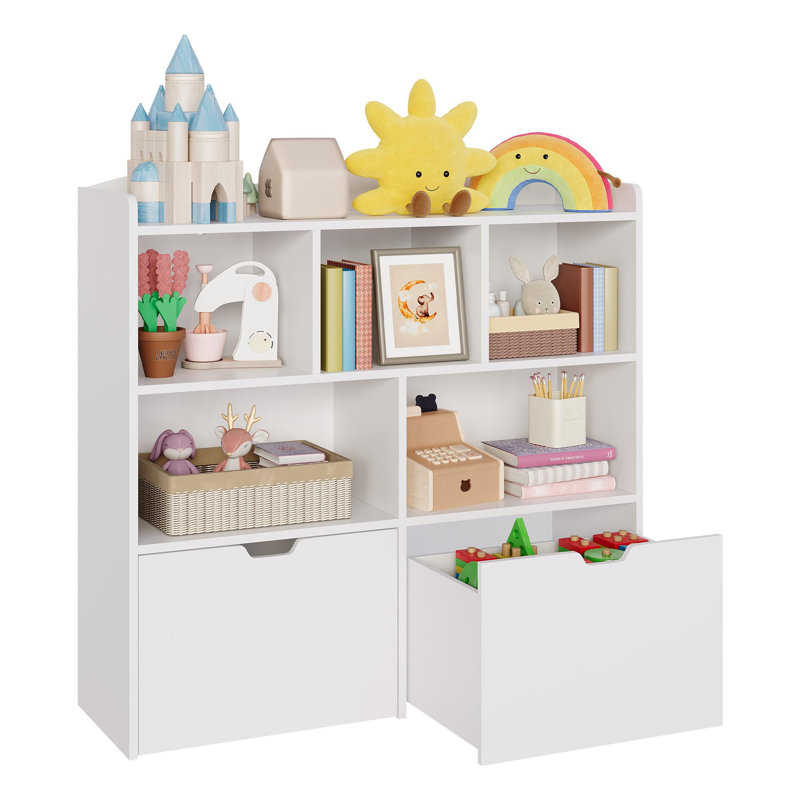 Toy Storage Organizer, Bookshelf, Toy Storage Cabinet, Toddler Bookcase Cabinet, White