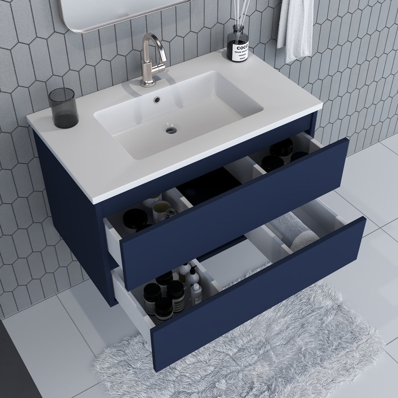 Salt 36'' Single Bathroom Vanity with Resin Top, Navy
