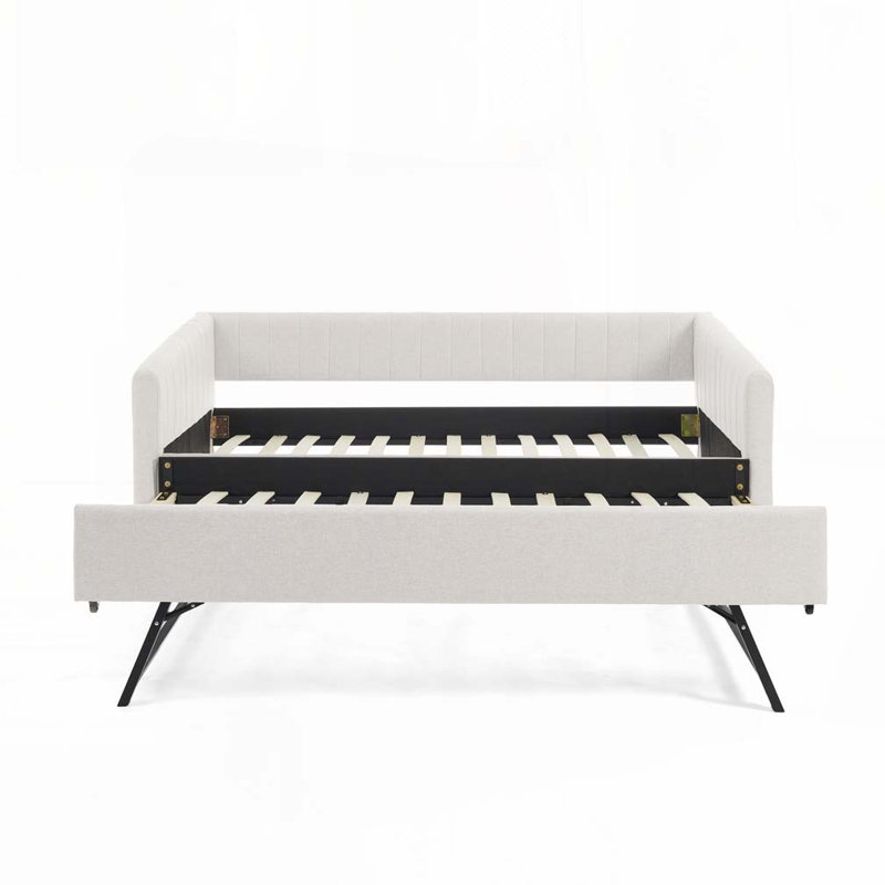 Daybed with Trundle Upholstered Sofa Bed, Twin, Beige