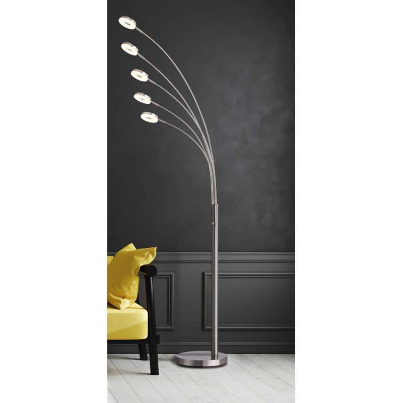 Lampe sur pied à branches 73 "à DEL, Nickel satiné / Blanc