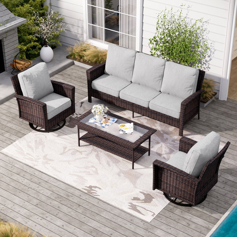 Nadilee Premium All-Weather Wicker - Person Patio Conversation Sets with Cushions