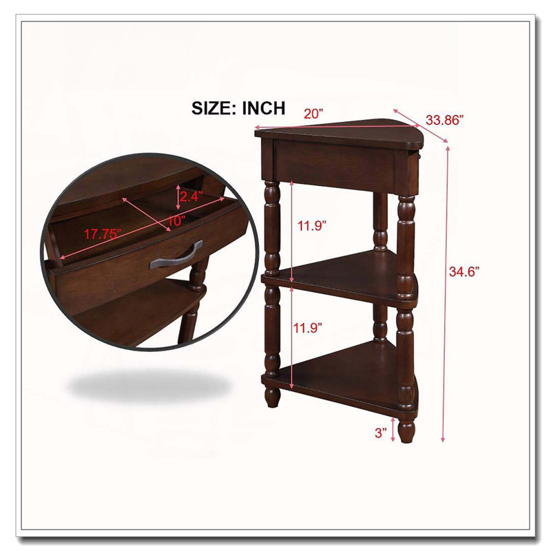 Petite table de coin 33,8 po, Espresso clair