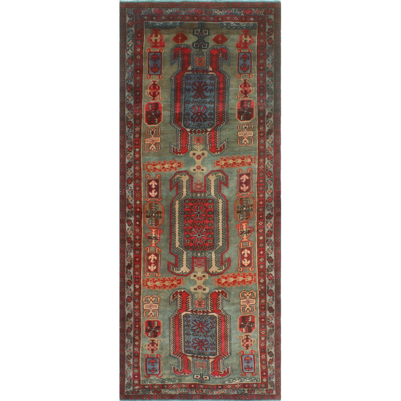 One-of-a-Kind 4' x 10'2" 1980s Runner Wool Area Rug in Blue and Red