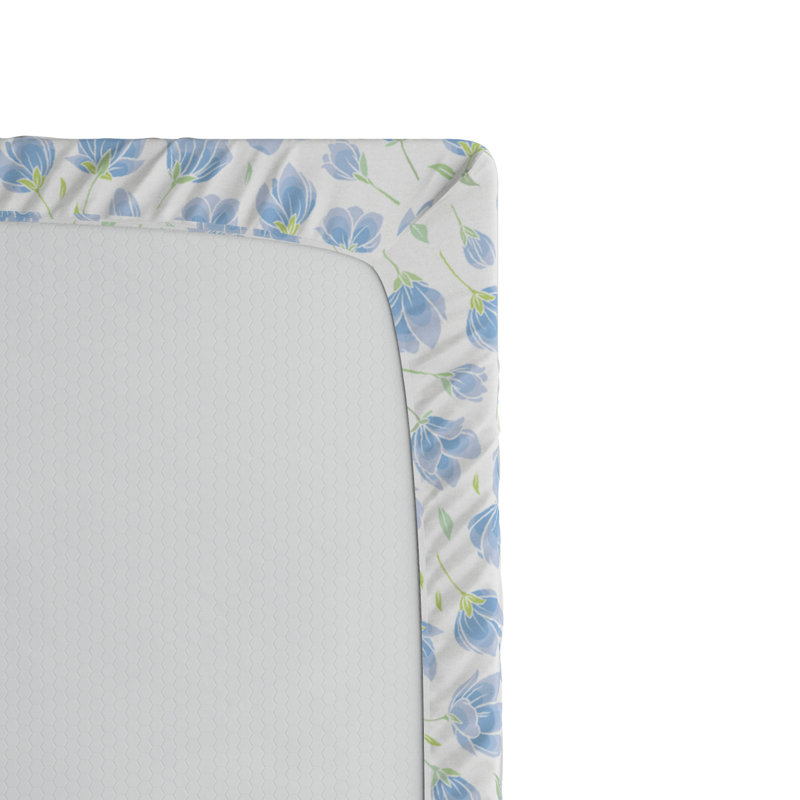 Microfiber Floral Fitted Sheet, Blue Floral, Full Fitted Sheet