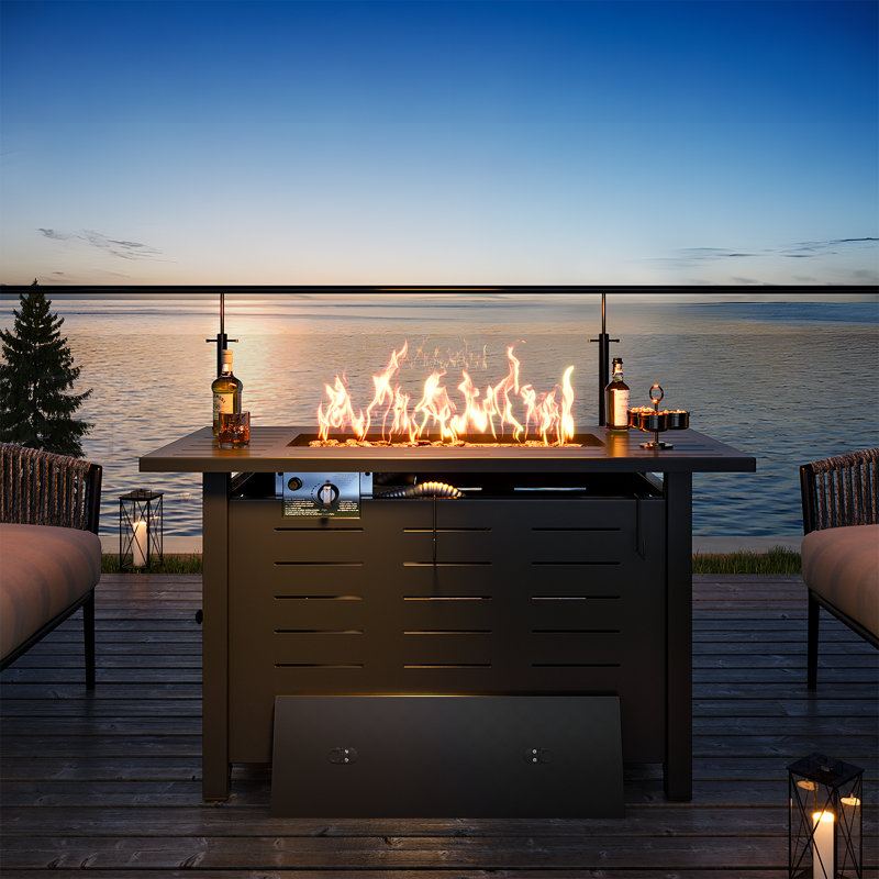 Jalice Steel Propane Outdoor Fire Pit Table, Noir