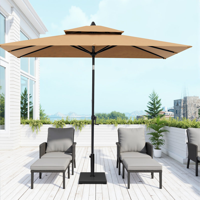 Parasol de marché rectangulaire inclinable 106 po x 59 po avec base lestée, Tanné