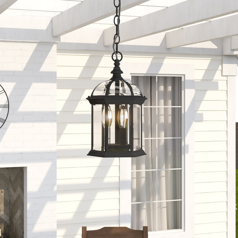 Affric 3 -Bulb 13.75" H Outdoor Hanging Lantern in Textured Black, Textured Black