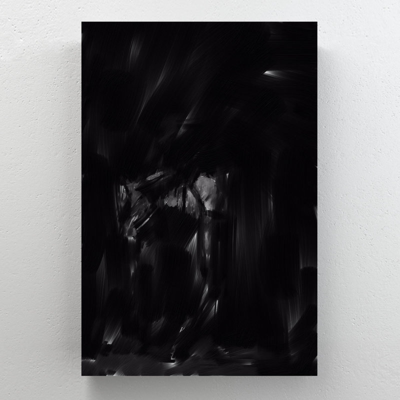 Cheval noir sur fond noir - 1 pièce, reproduction d'art graphique sur toile tendue, H 20 po x l 16 po