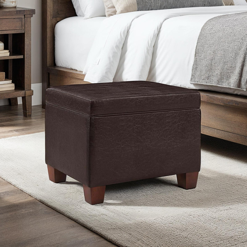 Akifa 21.50" Wide Leather Rectangle Storage Ottoman, Akifa Espresso Vegan Leather