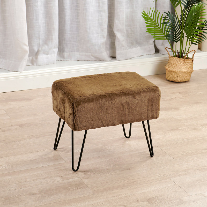Romulus Upholstered Ottoman, Otter Faux Fur