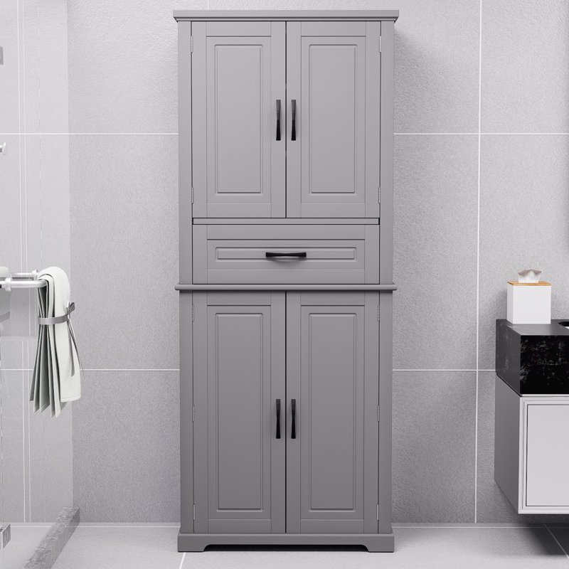Grey Bathroom Cabinet With Multifunctional Storage Space, With Sliding Drawers And Adjustable Shelves