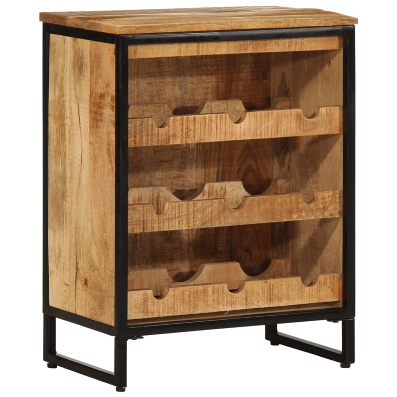 Wine Cabinet 33 cm Rough Mango Wood, 70cm H x 55cm W x 33cm D