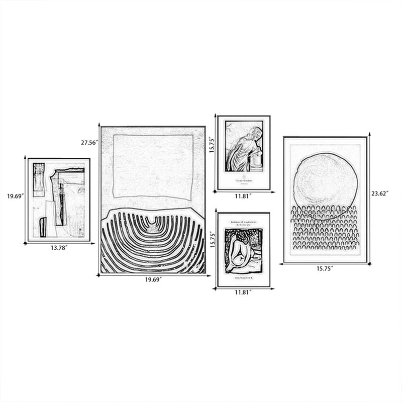 Art mural brun pour cinq pièces, H 27,56 po x l 19,69 po