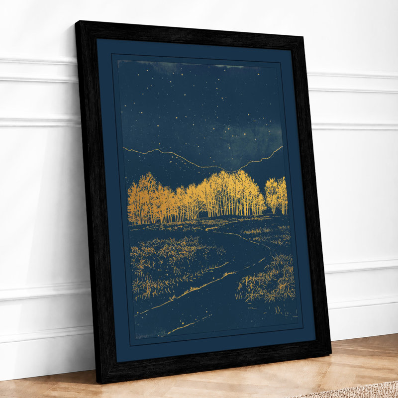 Birch Grove at Dusk Scandinavian - Framed Print, A3 - 42.0 x 29.7 cm, Black
