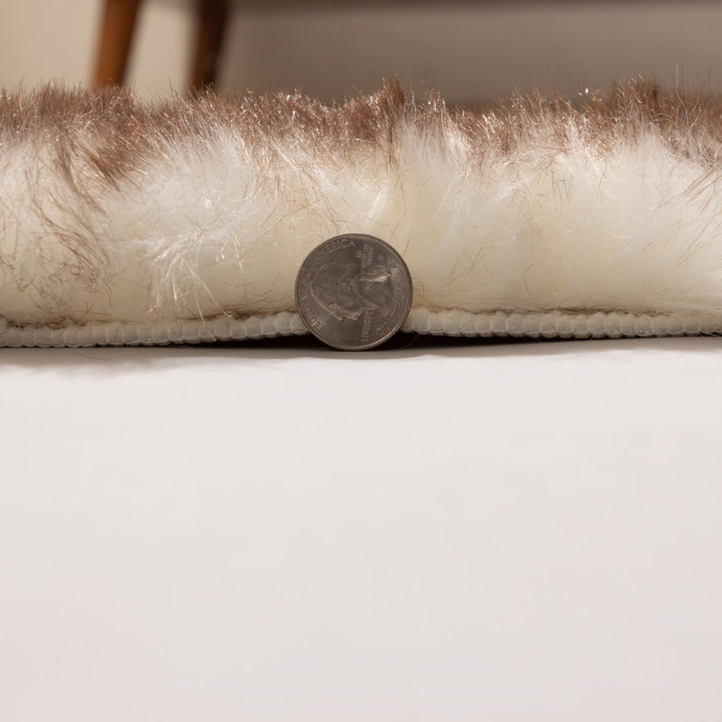 Tapis beige à poils longs fabriqué à la main Cancri, Rectangle 3 pi x 5 pi