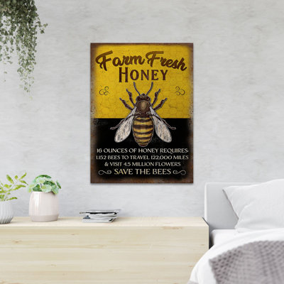 Bee On Black And Yellow Background - 16 Ounces Of Honey Requires - 1 Piece Rectangle Graphic Art Print On Wrapped Canvas