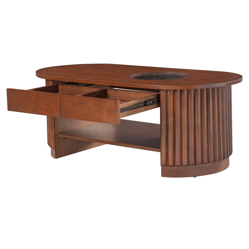 Table basse cannelée avec rangement, Marron clair