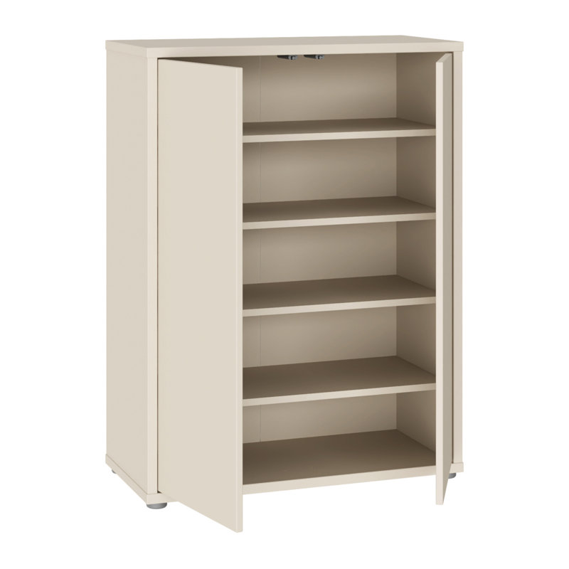 Modern 2-door shoe cabinet, engineered wood, 74.5 cm W x 99.1 cm H x 34.9 cm D, Beige