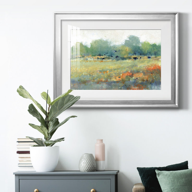 Paysage champêtre II - peinture encadrée, H 18,5 po x l 24,5 po x P 1 po, Argent, Blanc