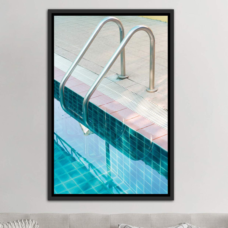 « rétro piscine piscine »-impression photo, H 26 po x l 18 po x 1,5 po, Toile avec cadre noir patiné